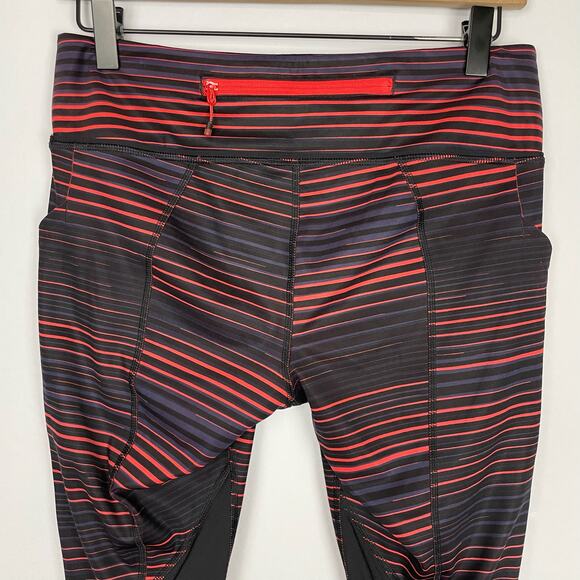 Lululemon | Pace Rival Crop Orange Coral Striped Mid Rise Athletic Leggings - Picture 9 of 14